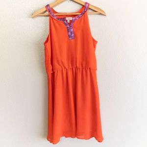 🥈EUC GB Girls Orange dress with boho neckline
